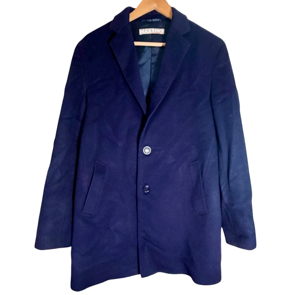 Max & Moi 100% Cashmere Navy Overcoat Satin Lined French Luxury One Size